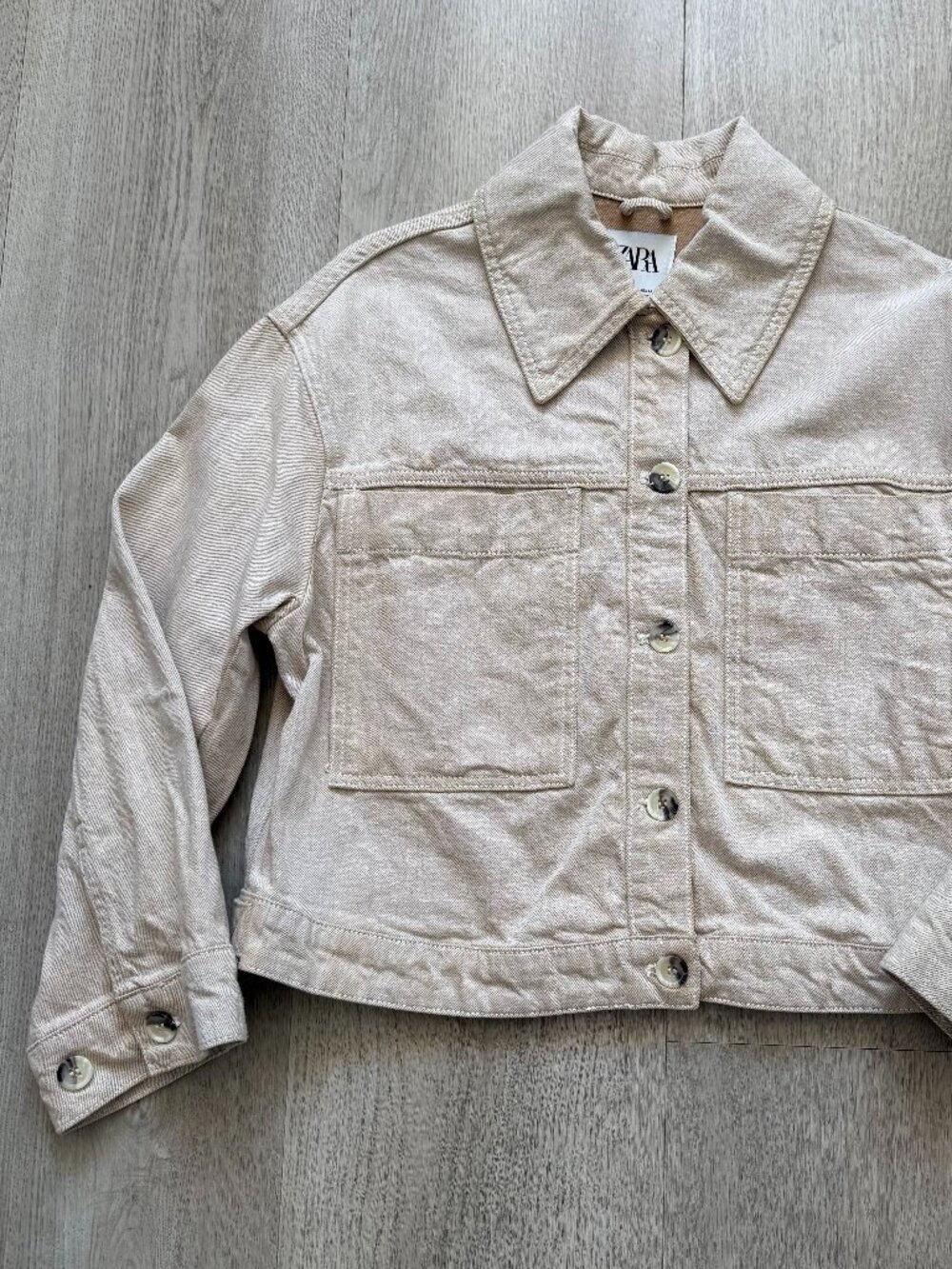 Zara Cropped Pocket Jacket - Ecru - Size S